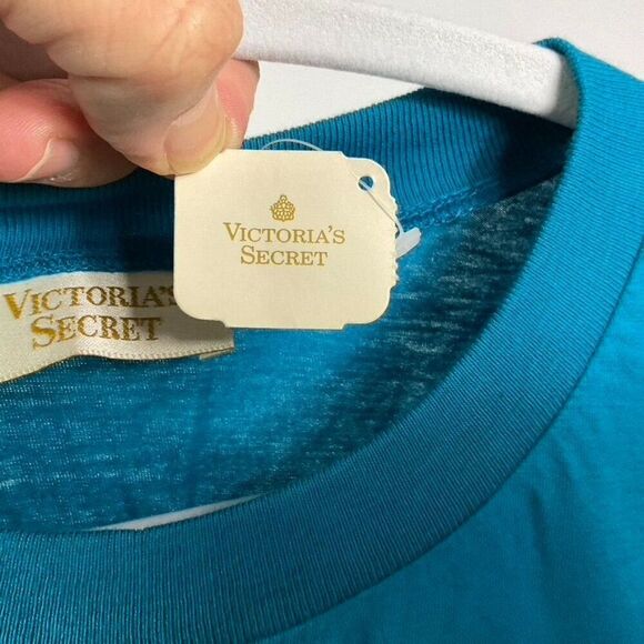 NWT VINTAGE Victoria's Secret Teal Blue Short Sleeve Pocket Sleep T-Shirt M/L 10 - Picture 8 of 8